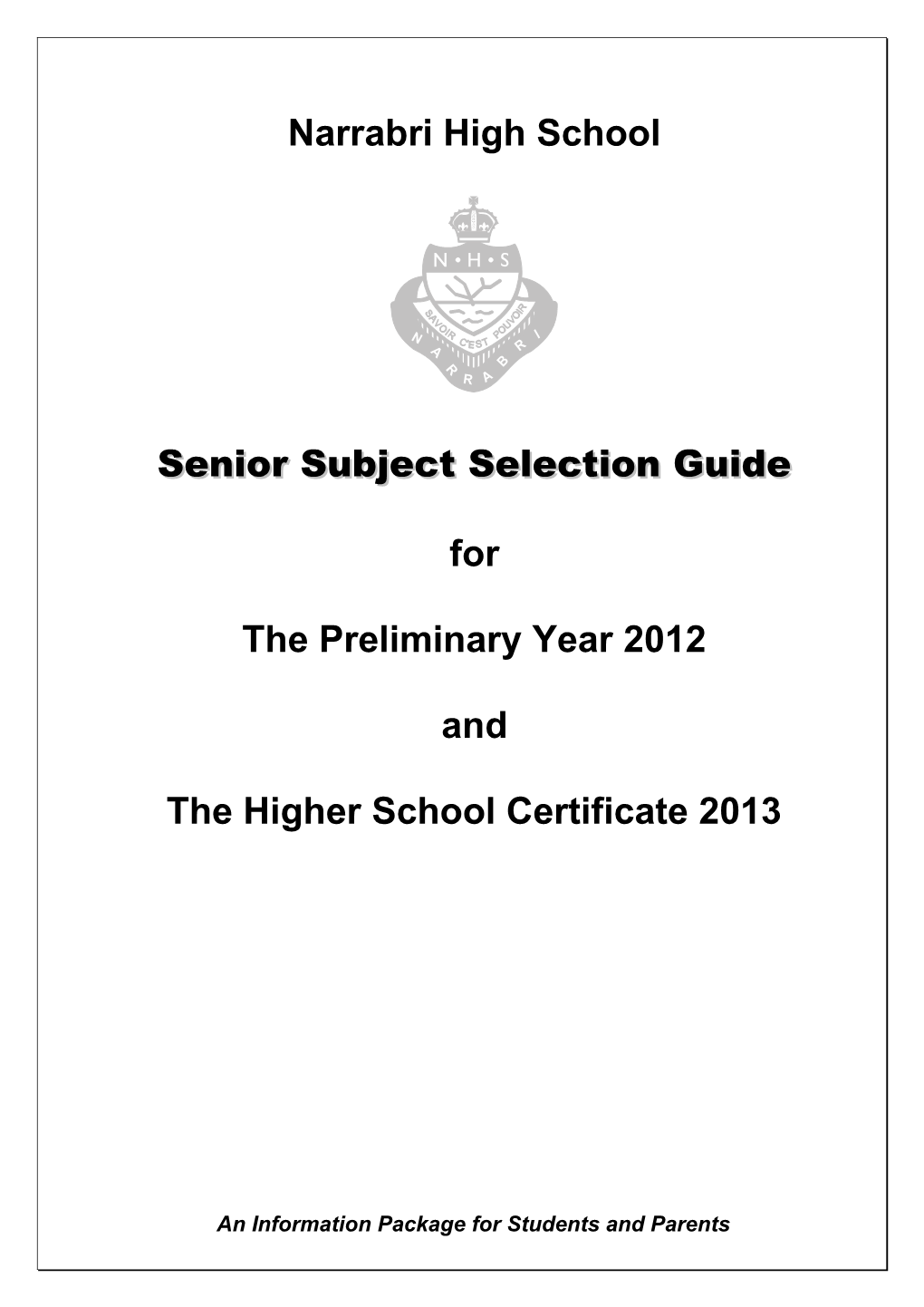 Senior Subject Selection Guide