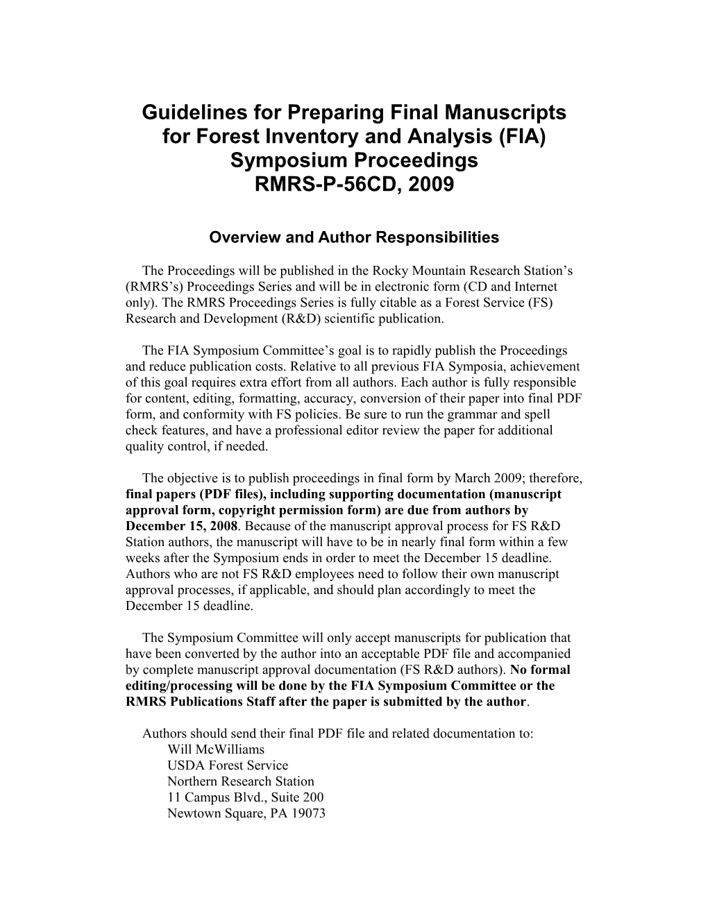 Guidelines for Preparing Final Manuscripts for Forest Inventory and Analysis (FIA) Symposium