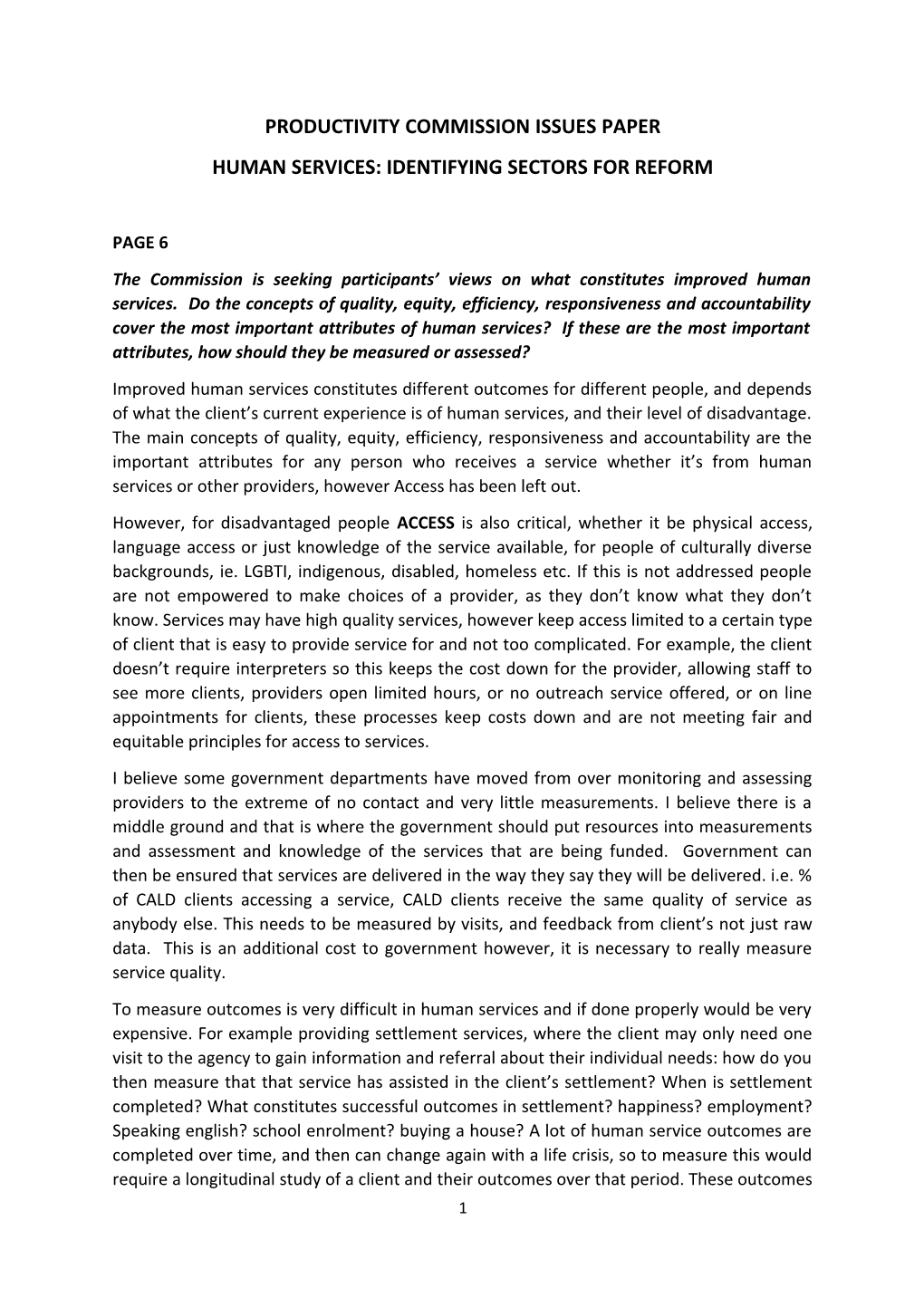 Submission 263 - Southern Migrant and Refugee Centre - Identifying Sectors for Reform