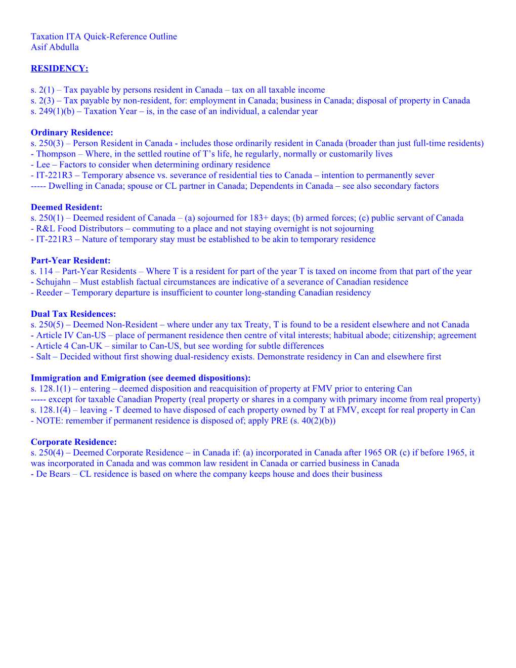 Taxation ITA Quick-Reference Outline