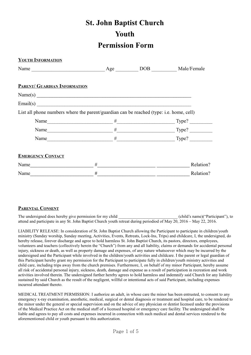 Parental Consent and Liability Release Form