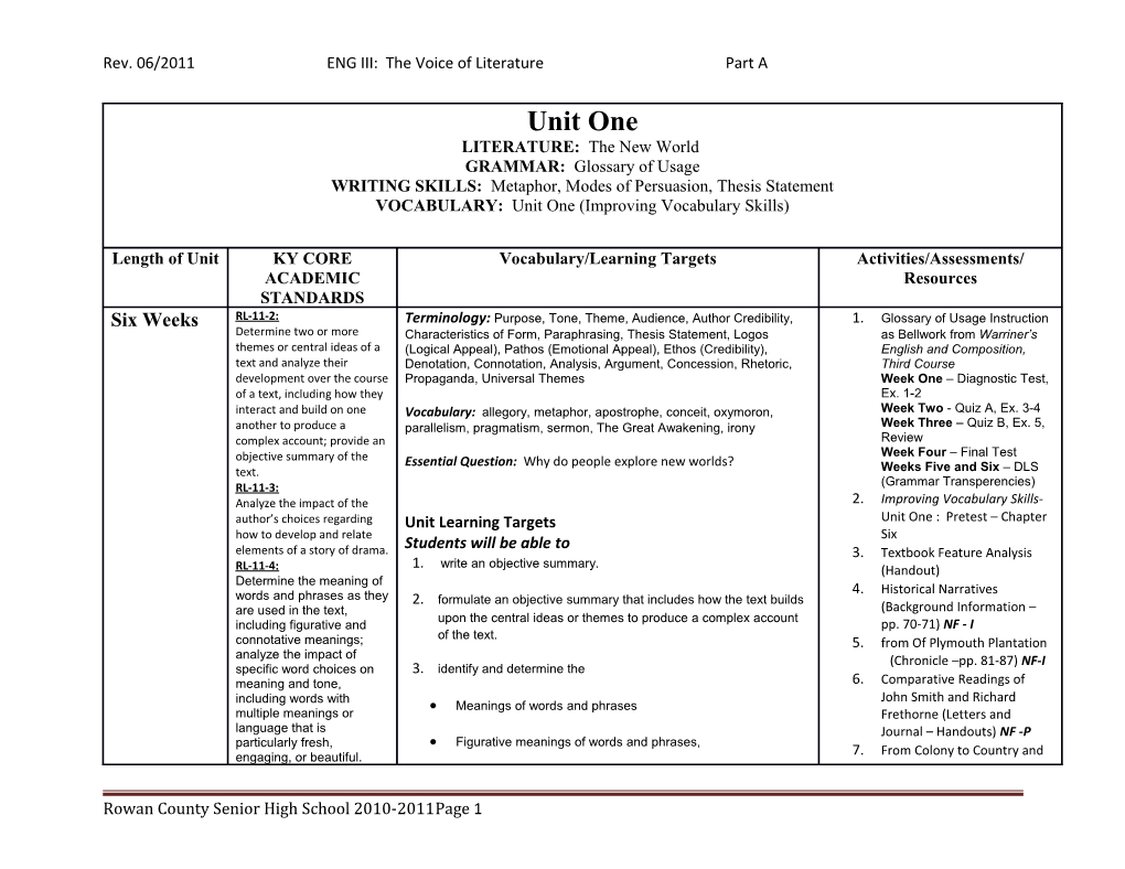 Rev. 06/2011ENG III: the Voice of Literaturepart A