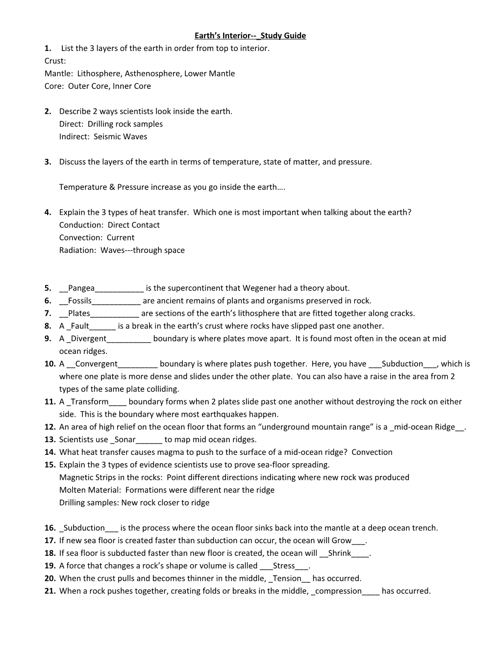 Earth S Interior Study Guide