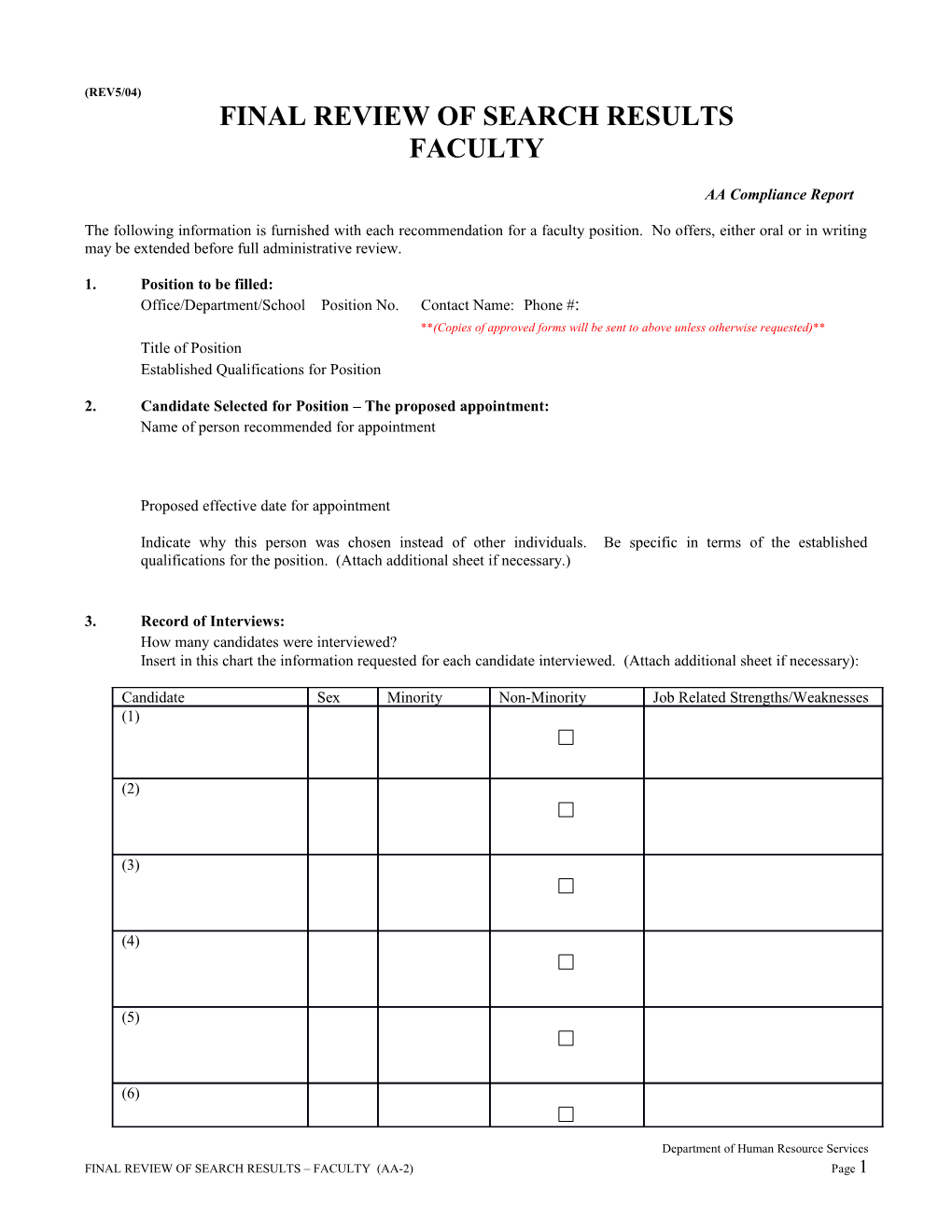 Notice of Search and Recruitment Plan Faculty