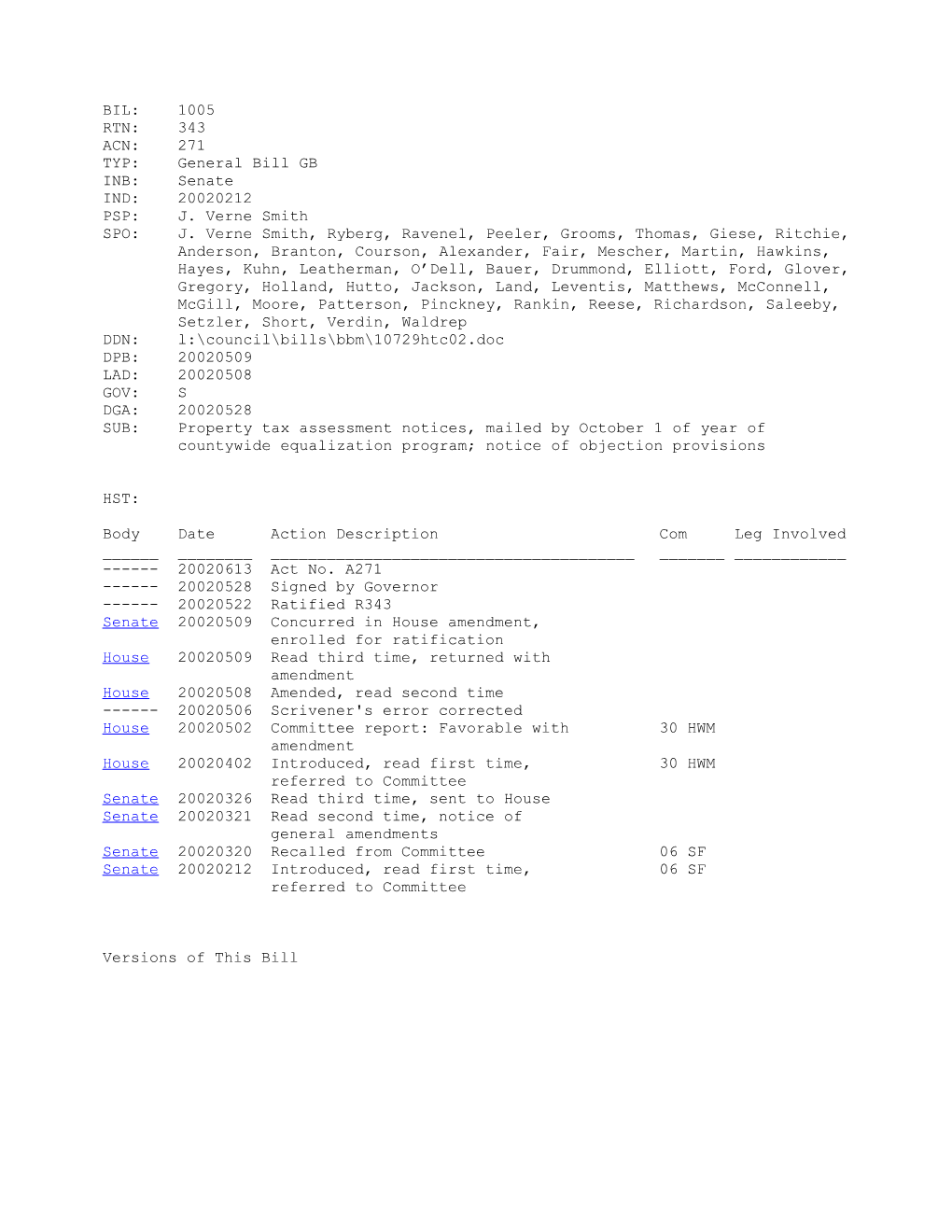 2001-2002 Bill 1005: Property Tax Assessment Notices, Mailed by October 1 of Year of Countywide