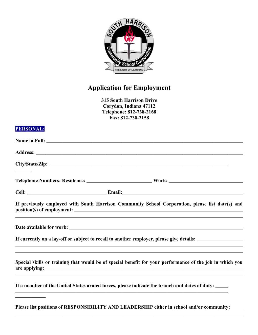 Application for Employment s78