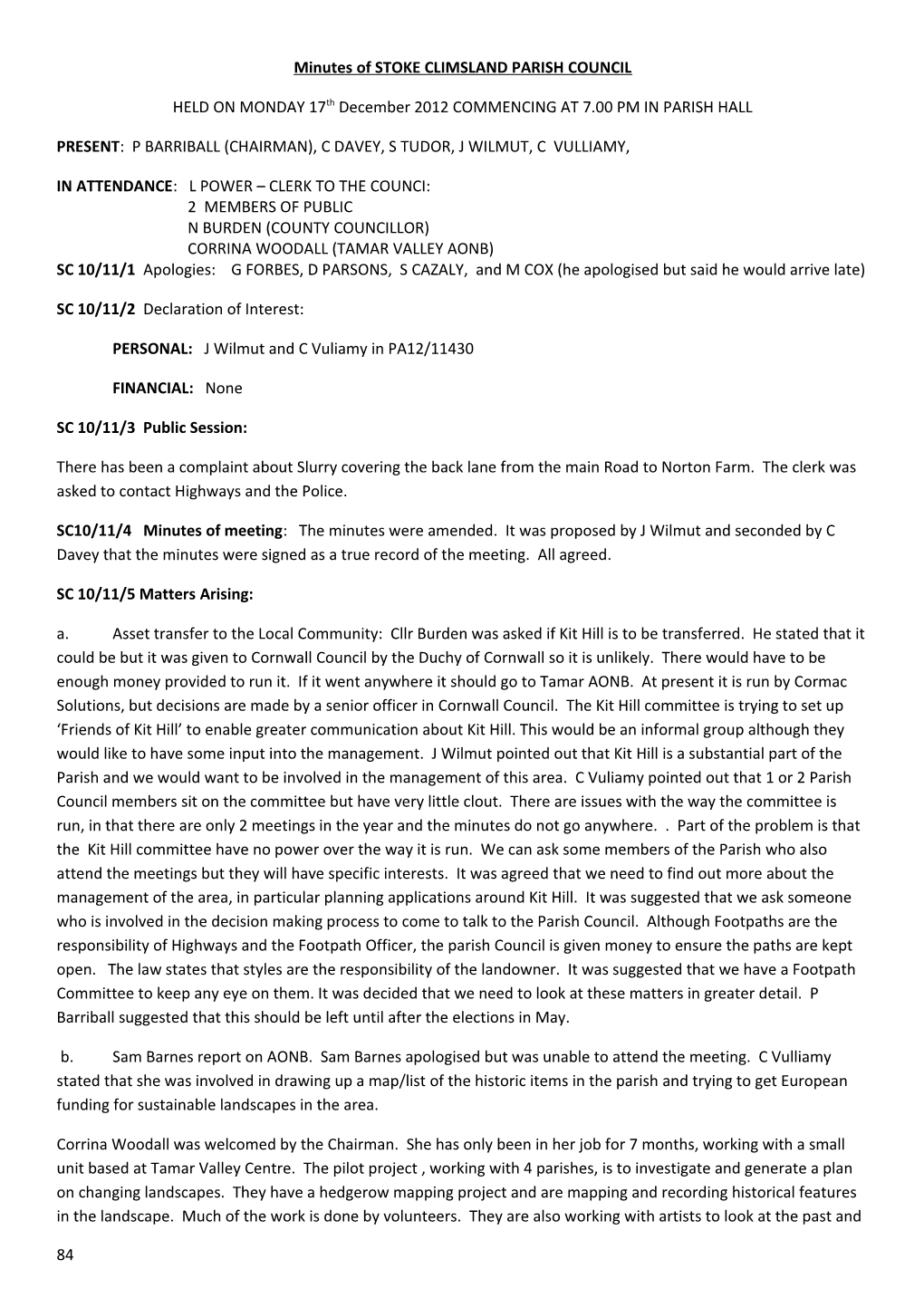 Minutes of STOKE CLIMSLAND PARISH COUNCIL s1