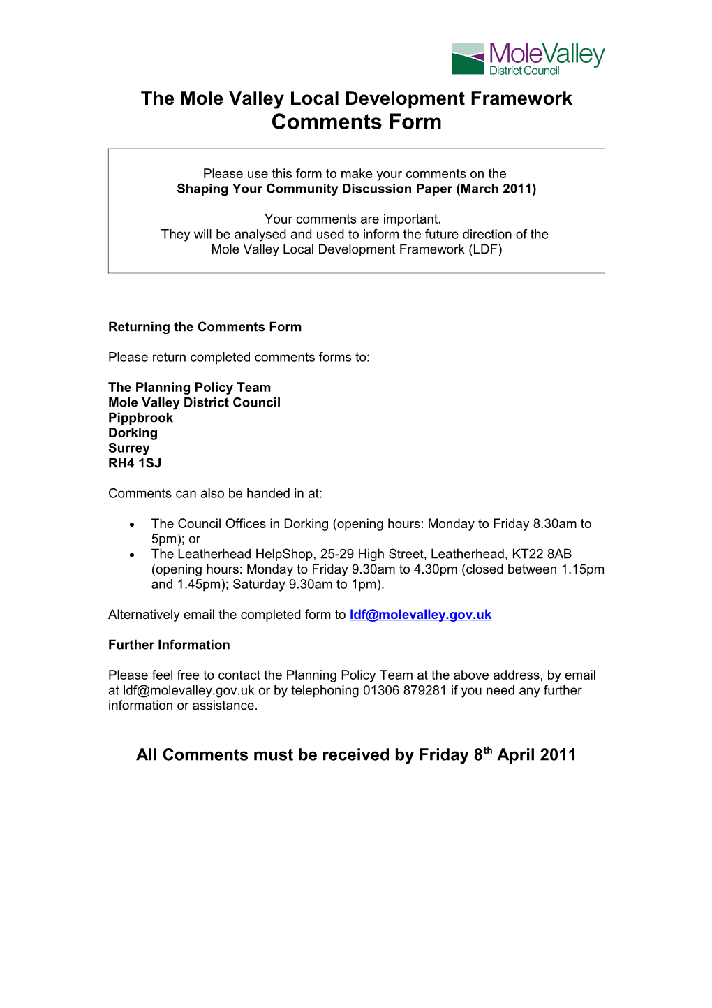 The Mole Valley Local Development Framework