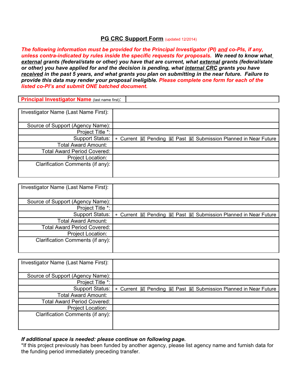 CRC/CS Current & Pending Support