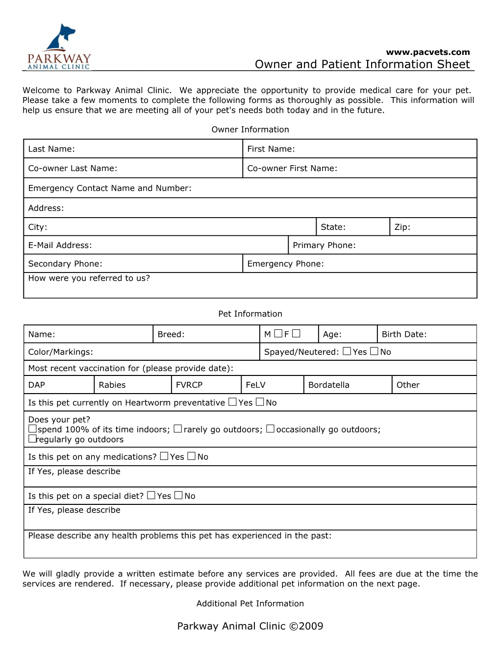 Owner and Patient Return Form