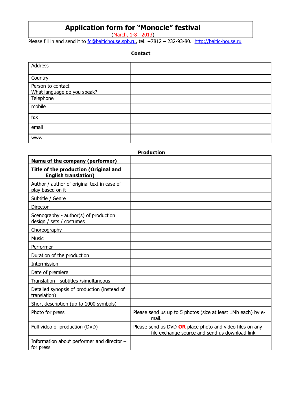 Application Form for Monocle Festival