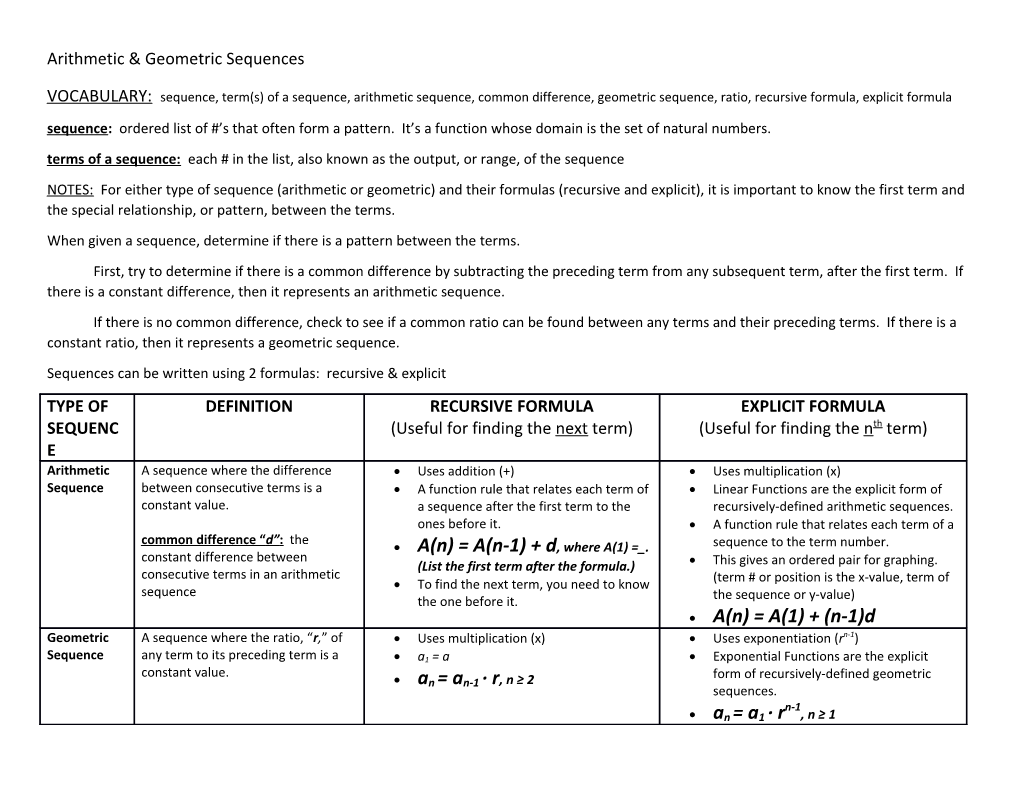 Arithmetic & Geometric Sequences