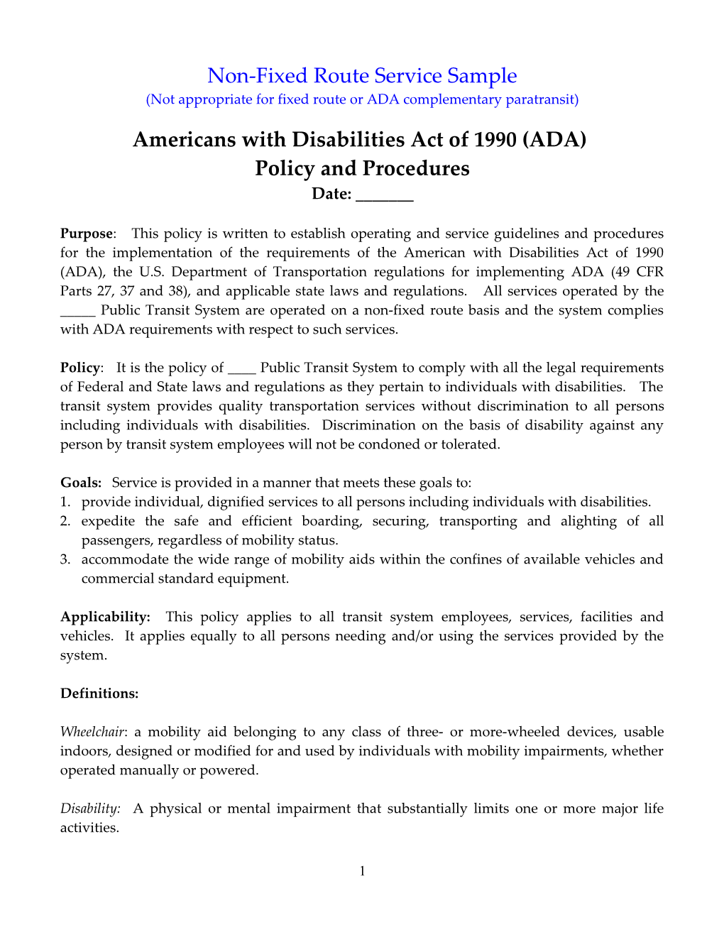 ADA Sample Policy - Systems with Demand Response Only - Rev.March 2014
