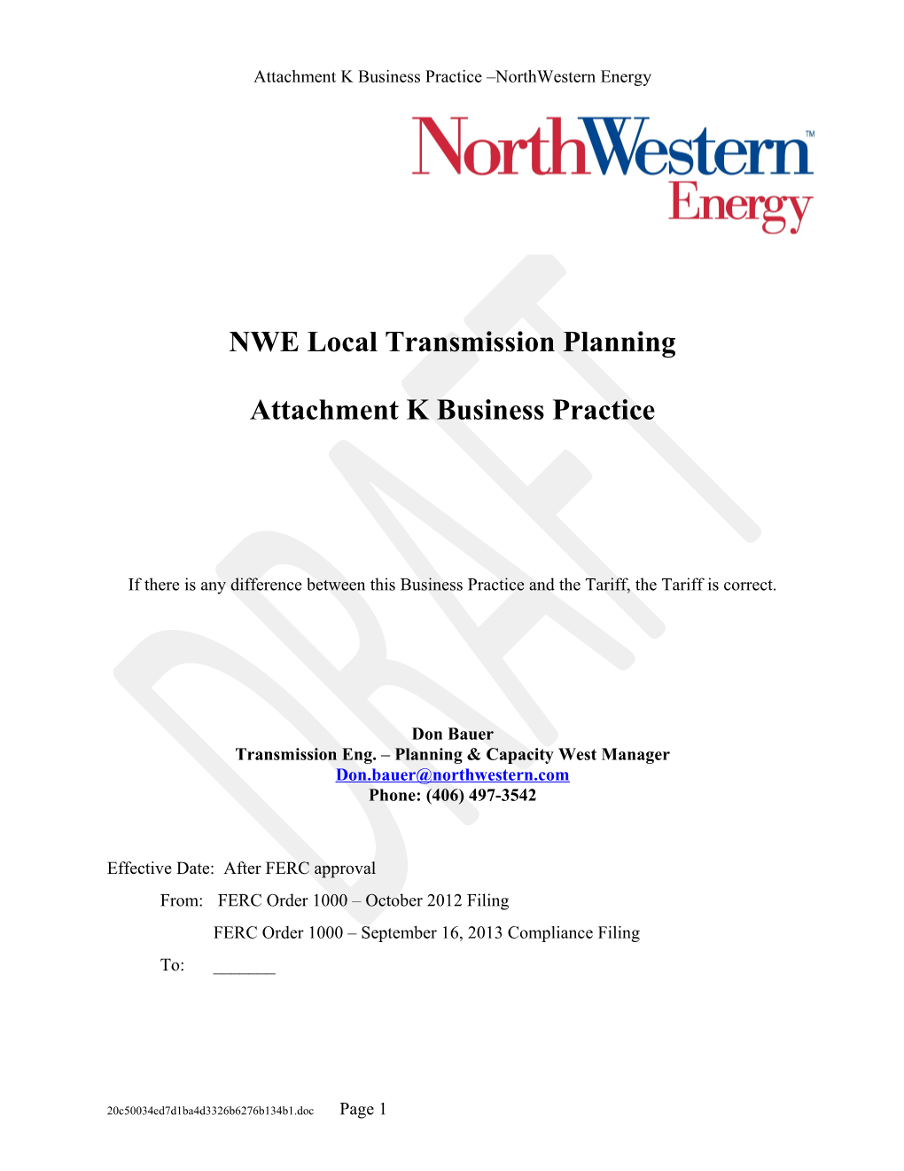 NWE Local Transmission Planning