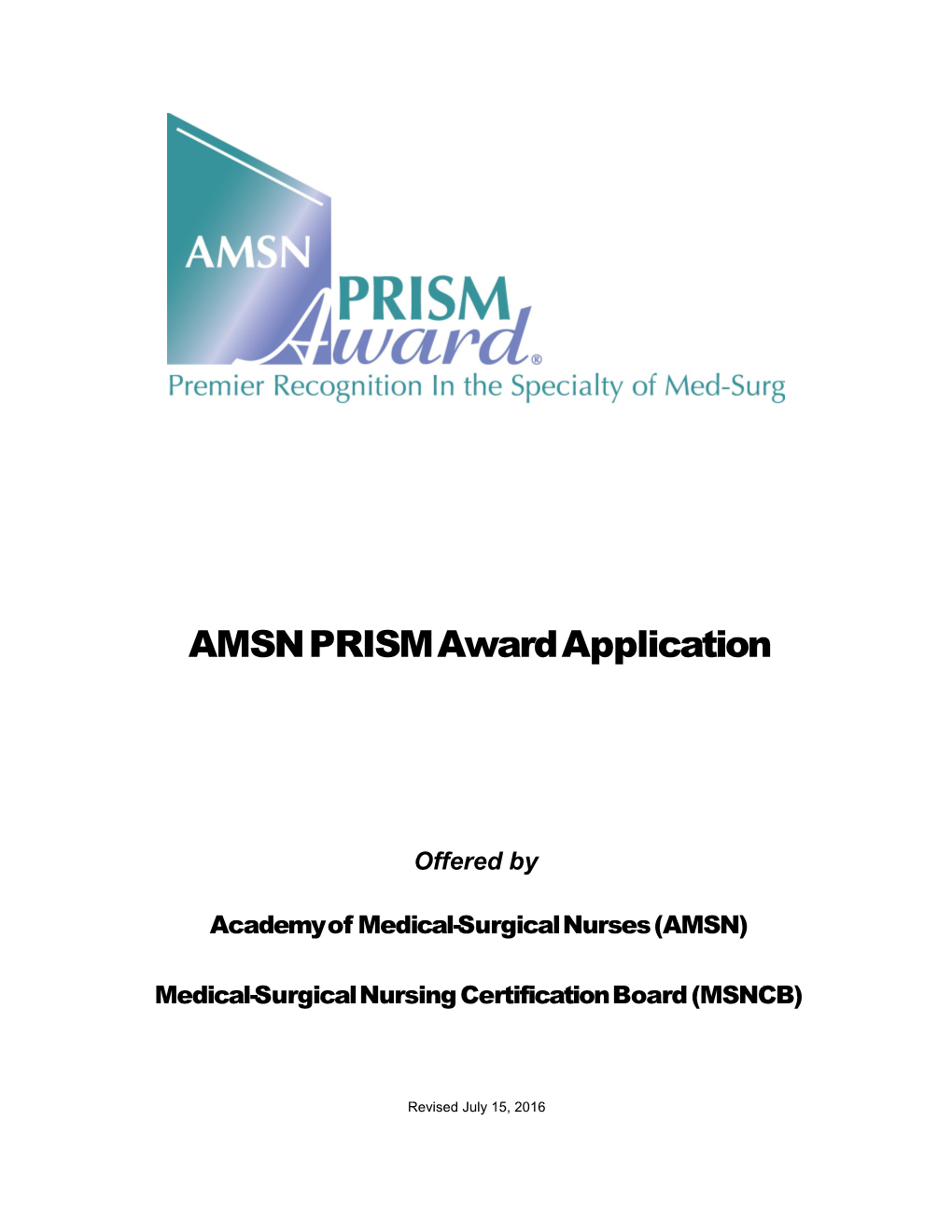 AMSN PRISM Award Application