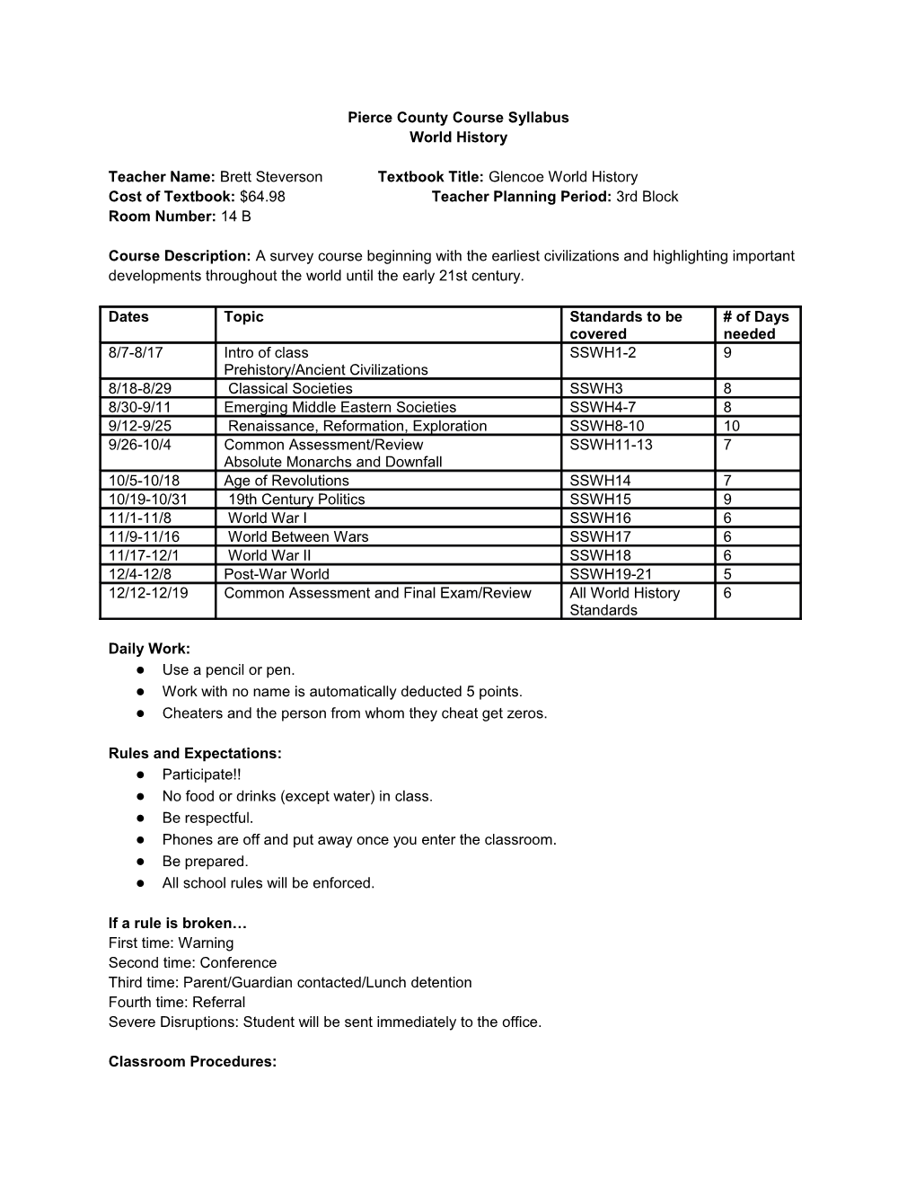 Pierce County Course Syllabus