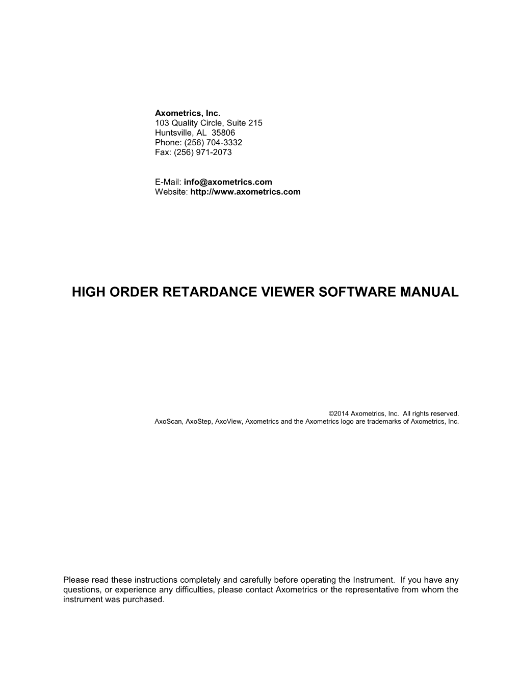 High Order Retardance Viewer Software Manual