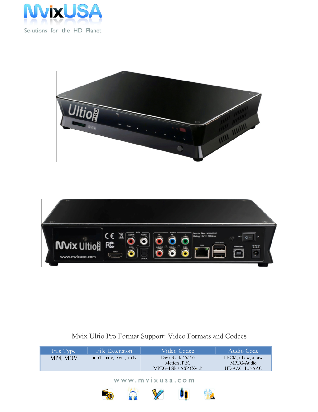 Mvix Ultio Pro Format Support: Video Formats and Codecs
