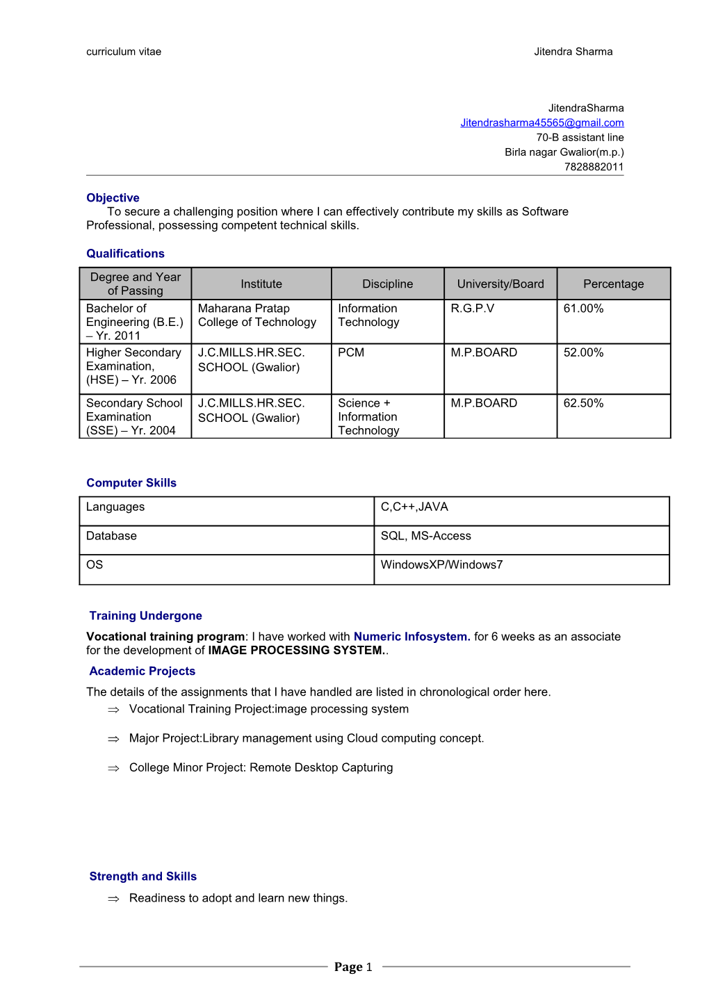 Curriculum Vitae Jitendra Sharma