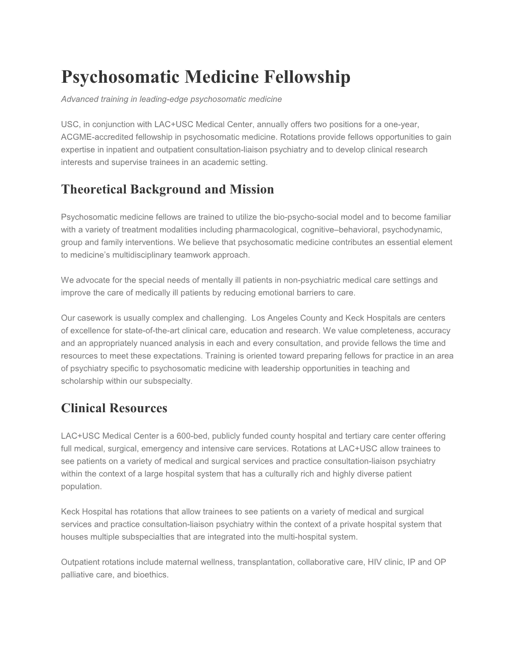 Psychosomatic Medicine Fellowship