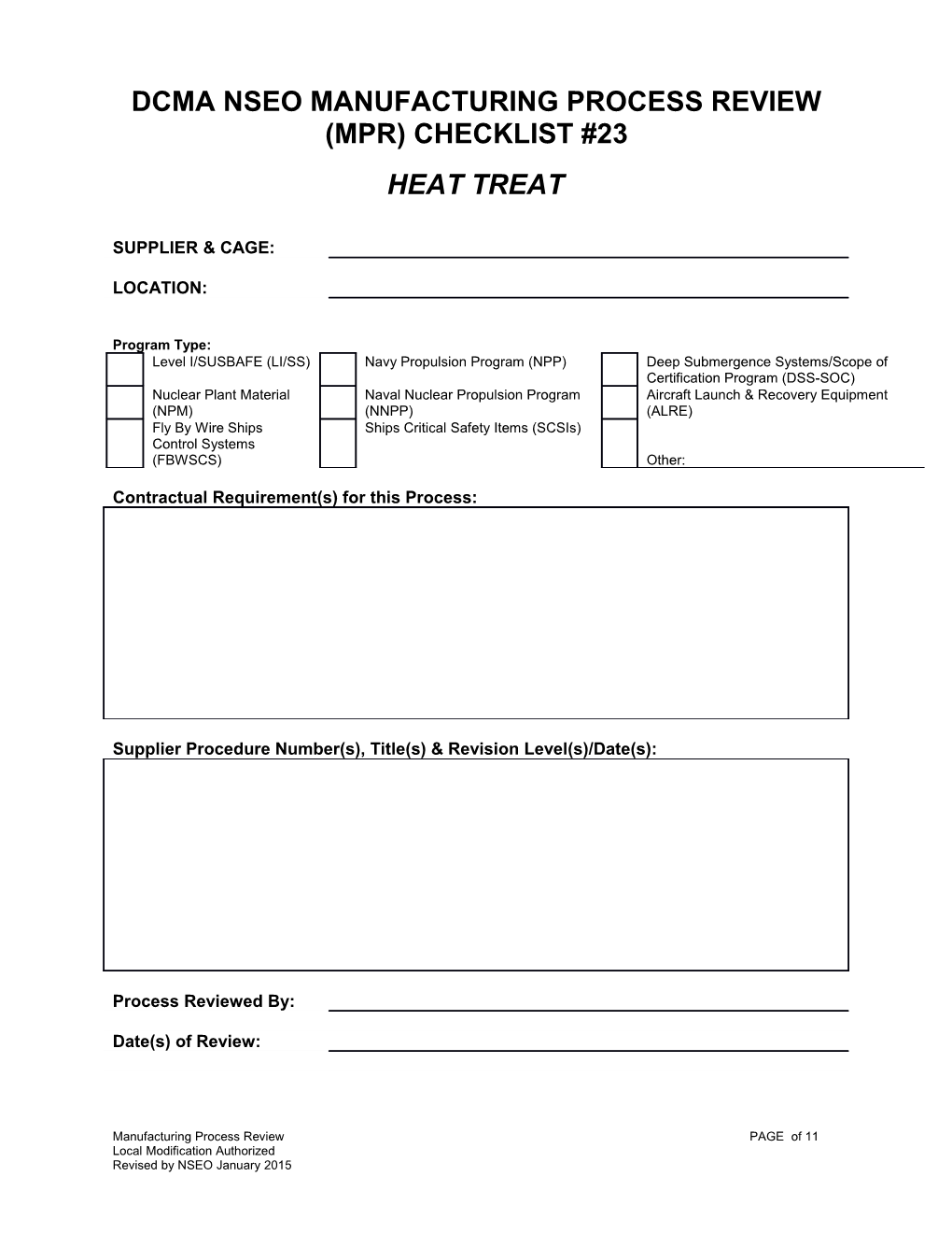 Dcma Nseo Manufacturing Process Review (Mpr)Checklist#23