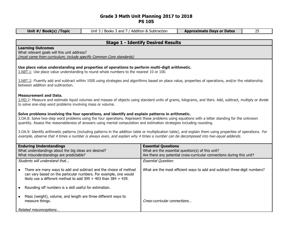 Grade 3 Math Unit Planning 2017 to 2018