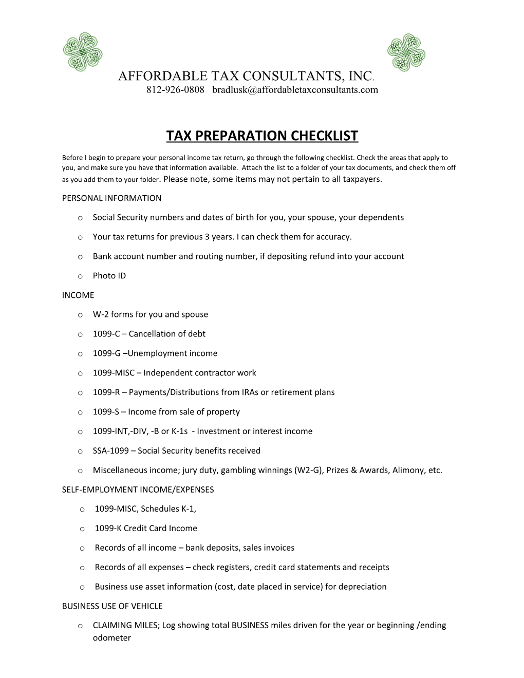 Tax Preparation Checklist
