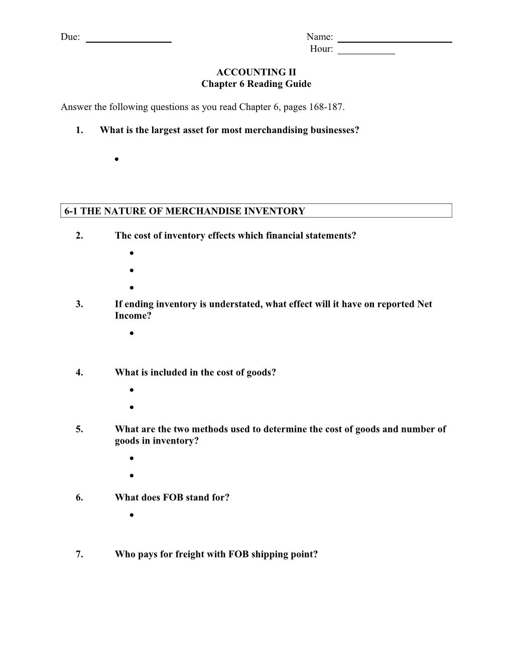 Accounting Iich. 6 Reading Guide