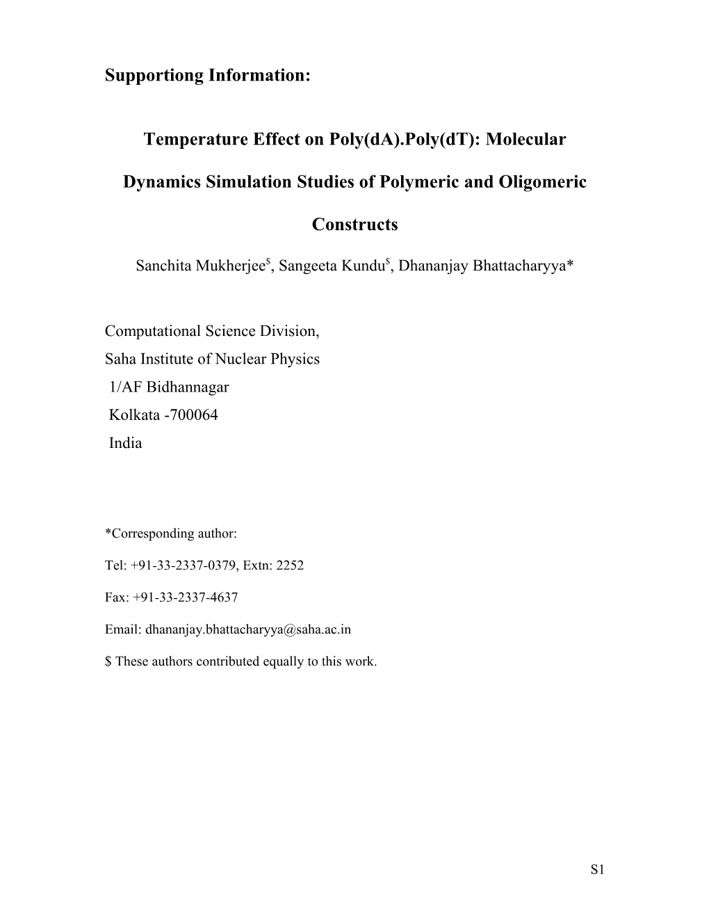 Temperature Effect on Poly(Da).Poly(Dt): Molecular Dynamics Simulation Studies of Polymeric