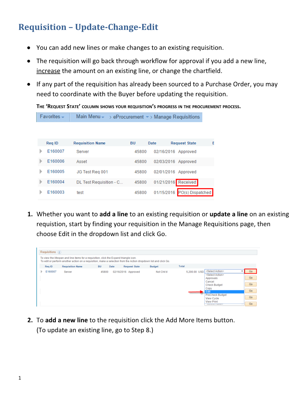 Requisition Update-Change-Edit