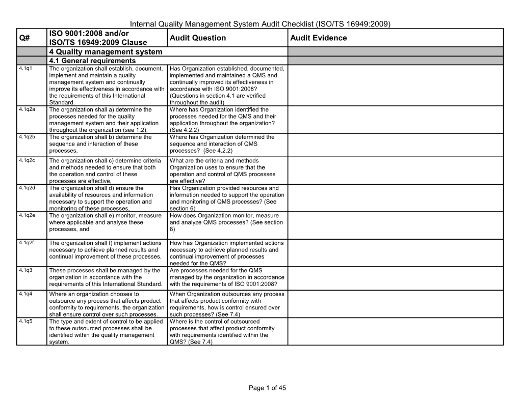 ISO/TS 16949 Audit Checklist