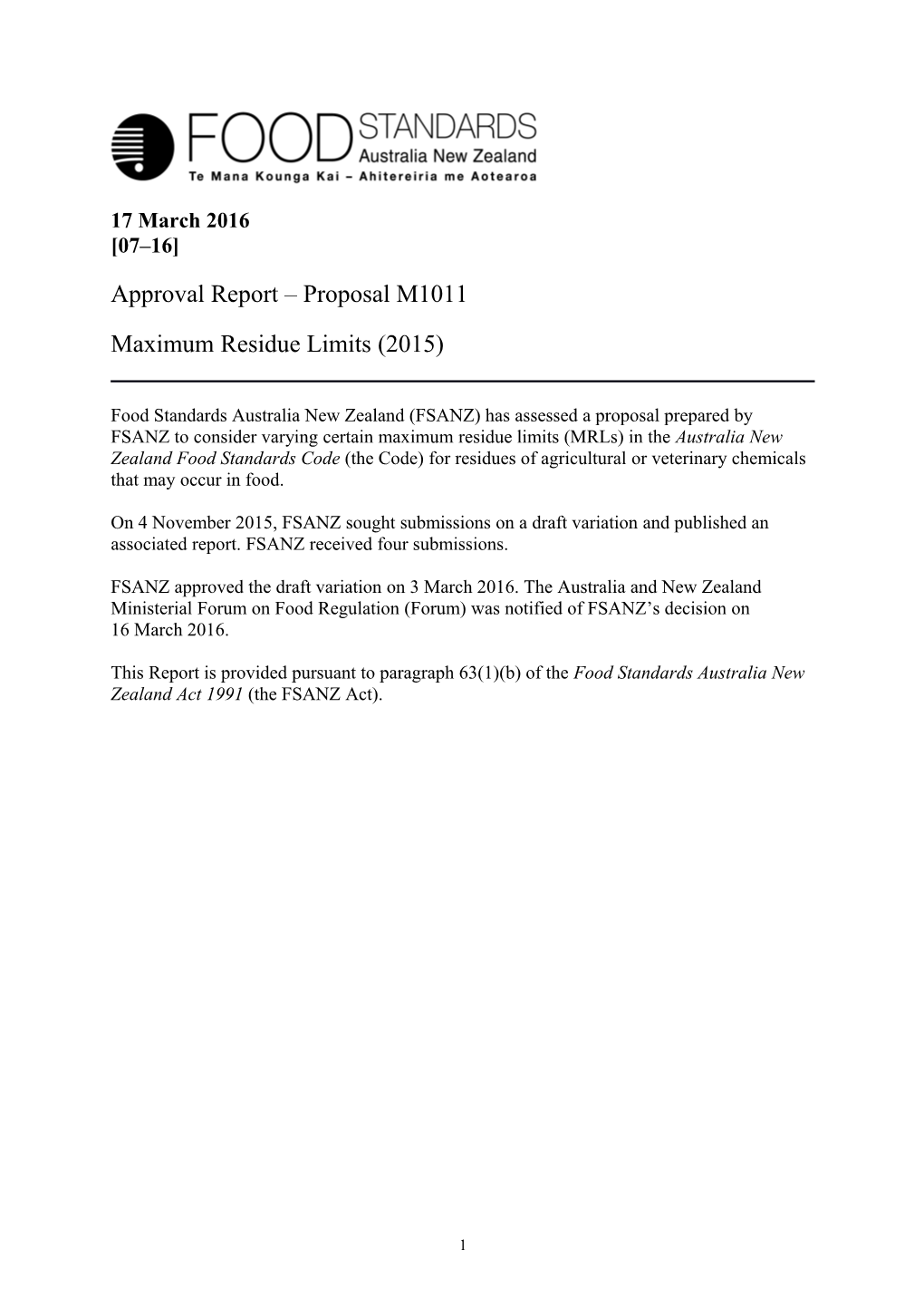 Approval Report Proposal M1011