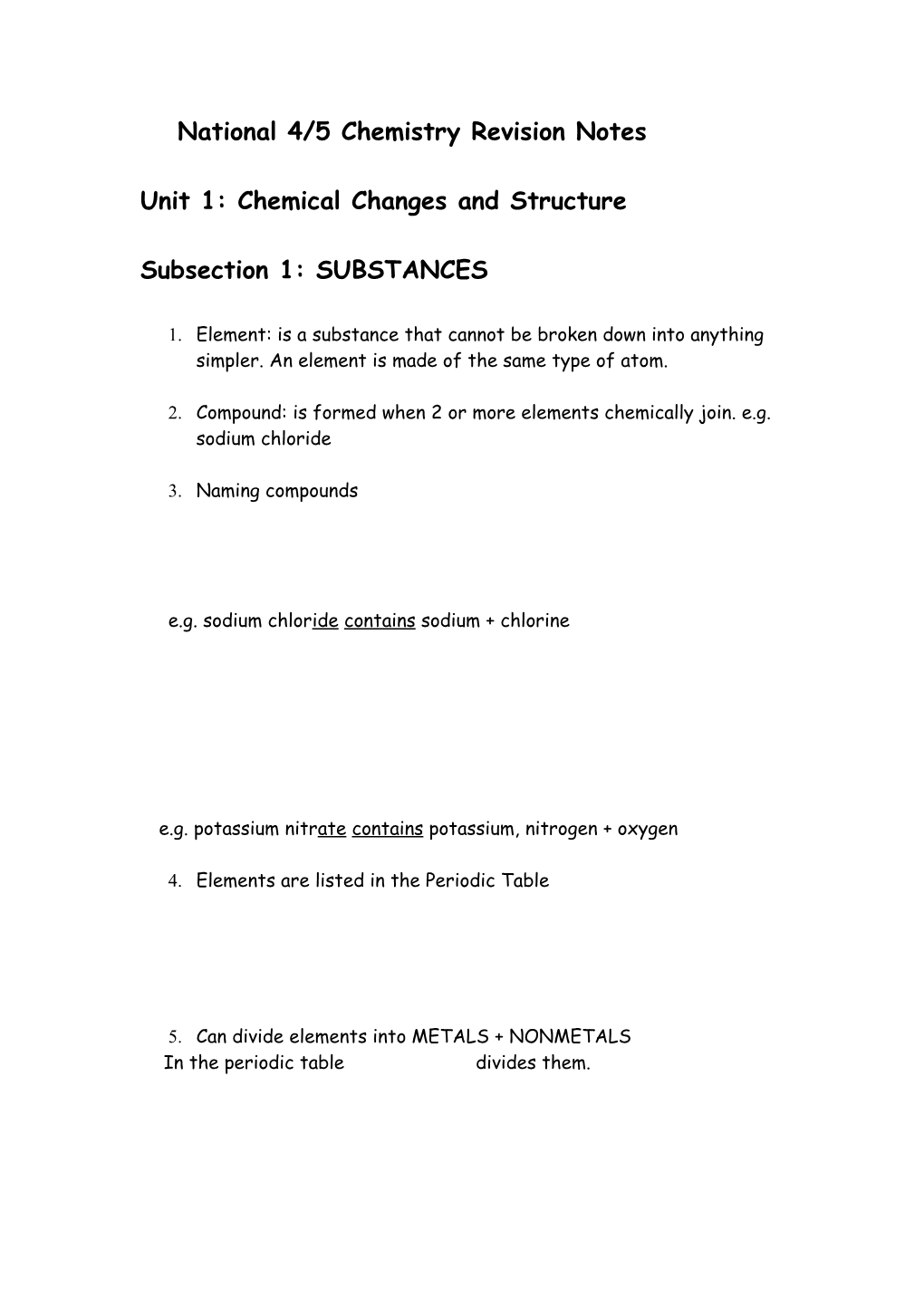 National 4/5 Chemistry Revision Notes