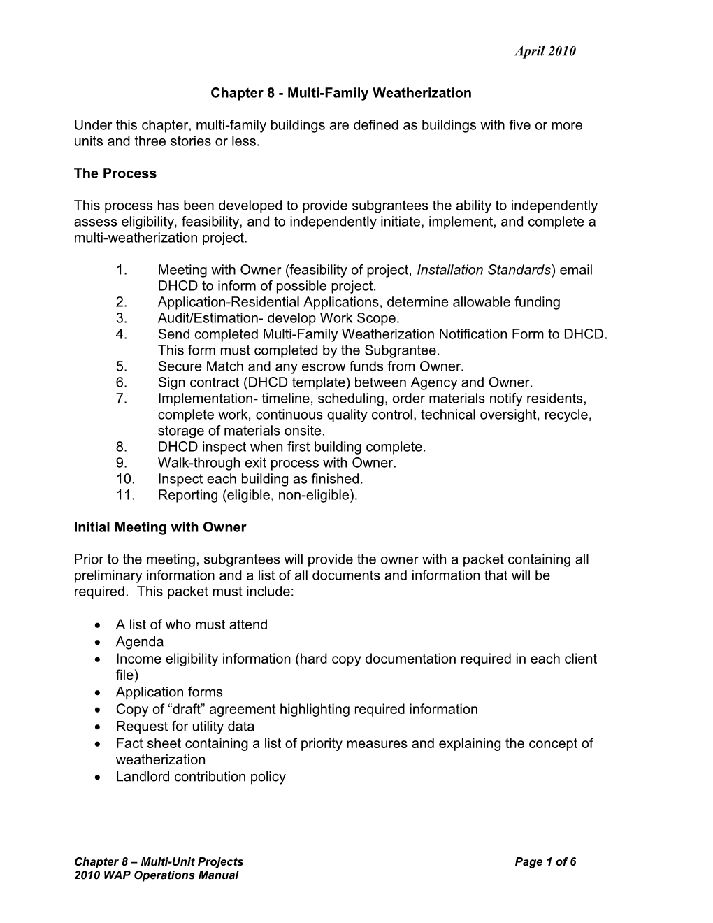 Chapter 6 - Multi-Unit Weatherization