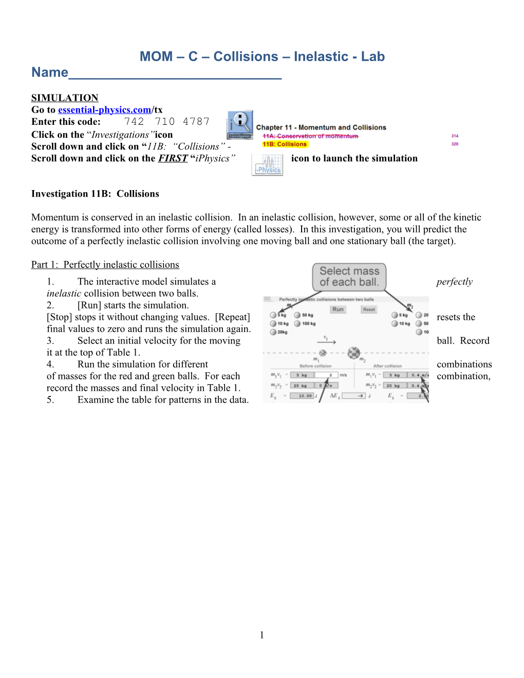 MOM C Collisions Inelastic - Lab