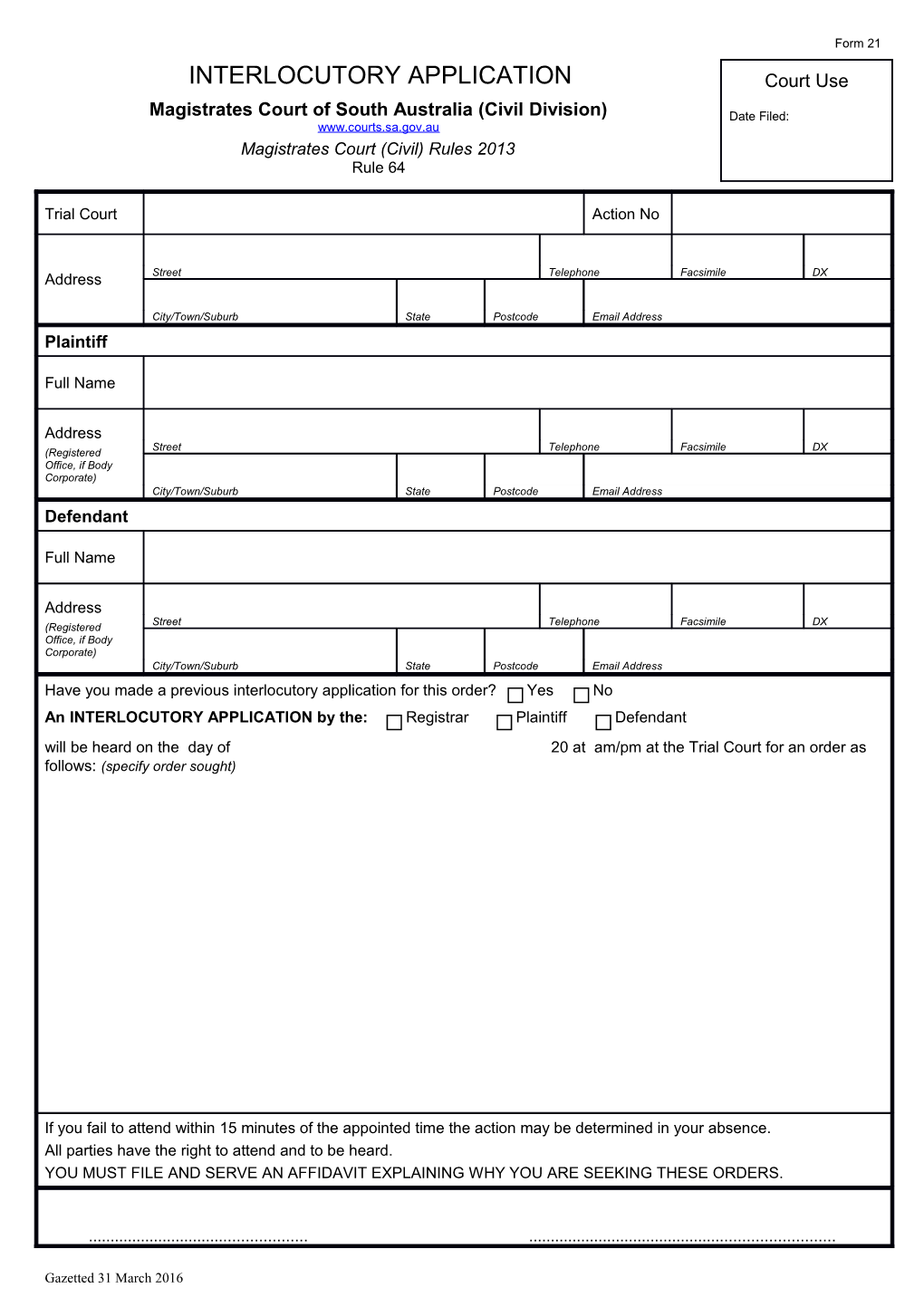 Affidavit of Proof of Service