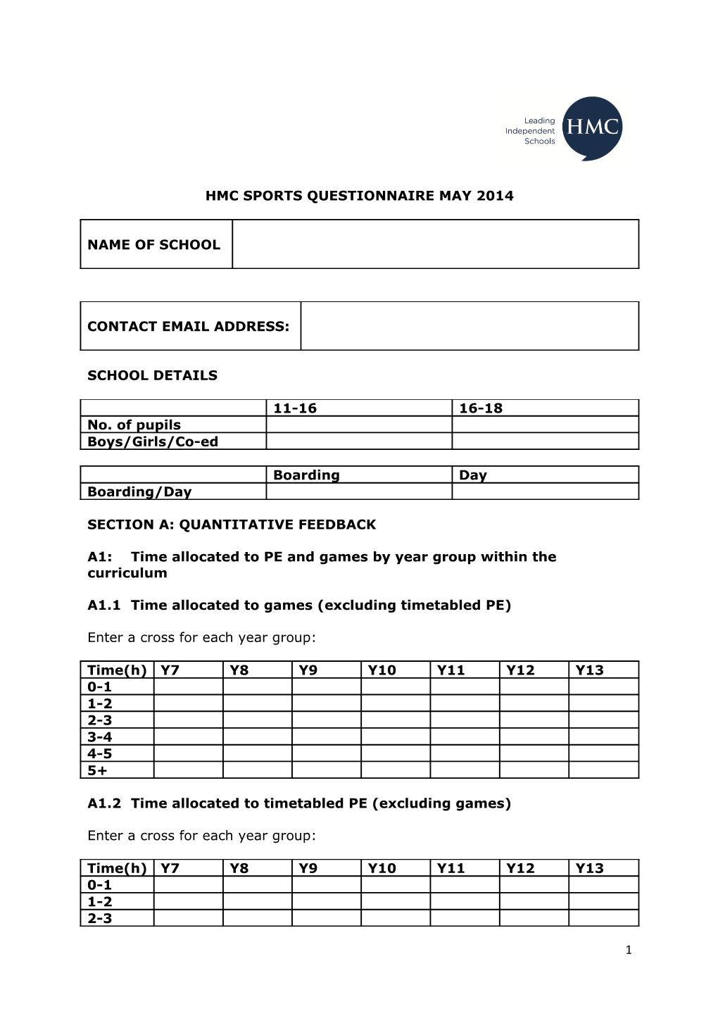 Hmc Sports Questionnaire May 2014