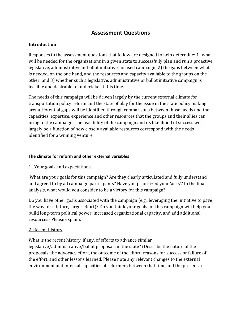 The Climate for Reform and Other External Variables