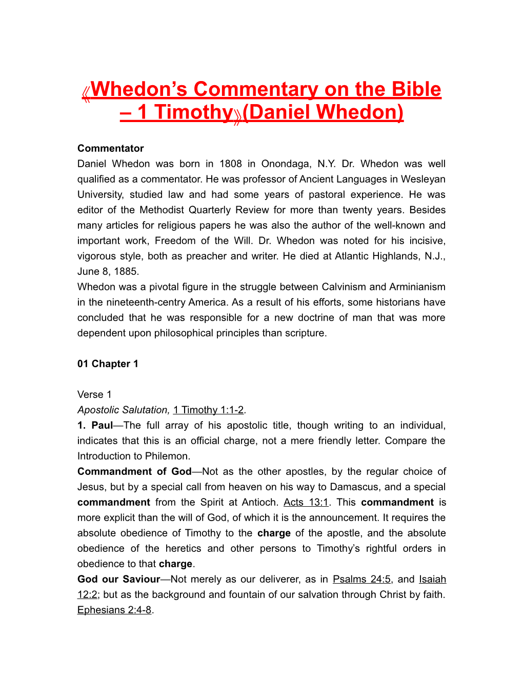 Whedon S Commentary on the Bible 1 Timothy (Daniel Whedon)
