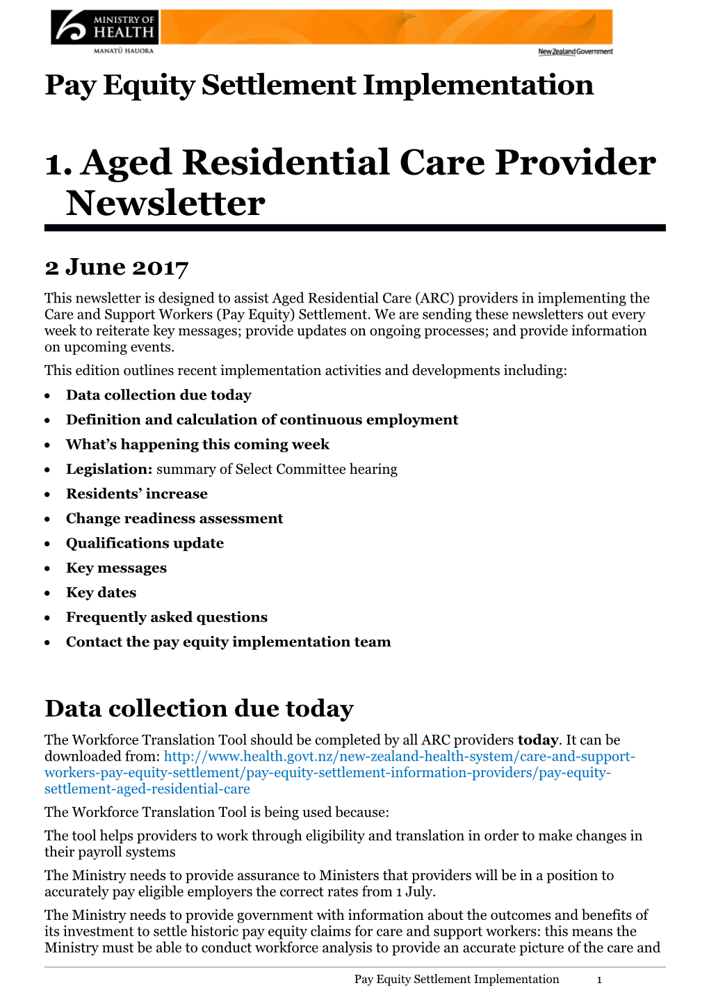 Aged Residential Care Provider Newsletter