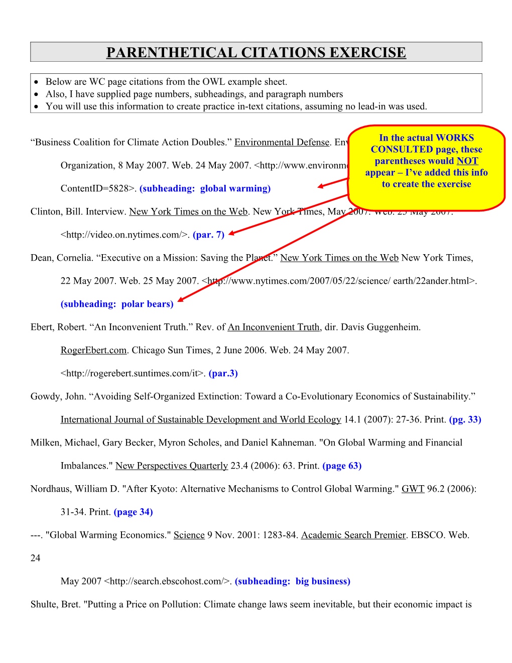 Below Are WC Page Citations from the OWL Example Sheet