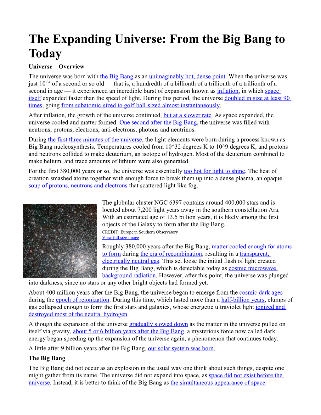 The Expanding Universe: from the Big Bang to Today