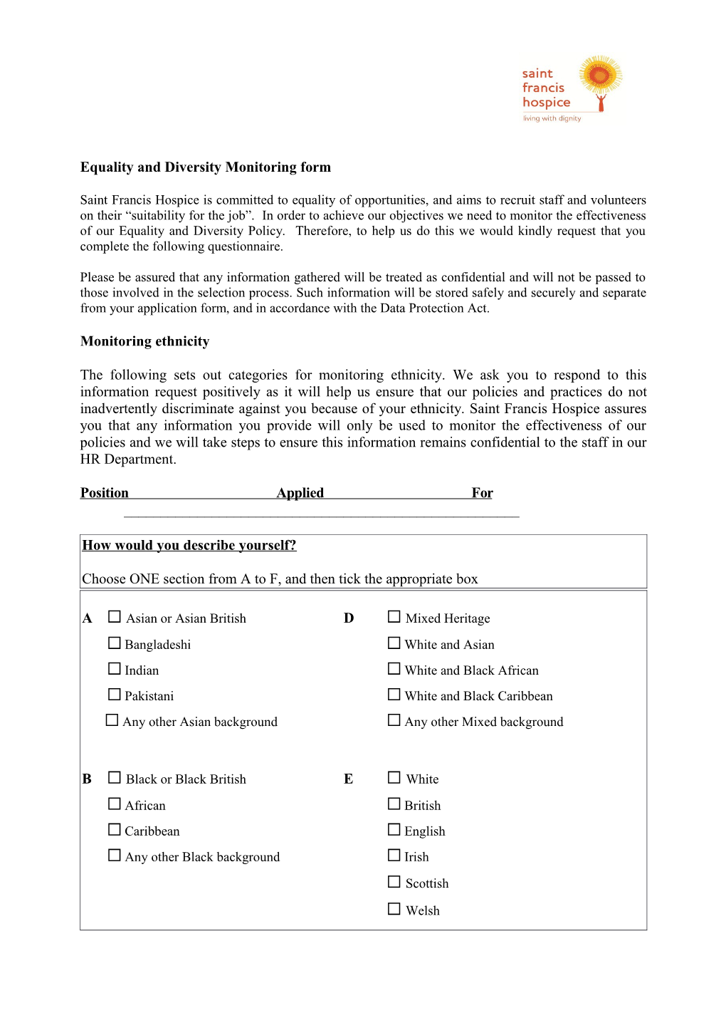 Equality and Diversity Monitoring Form s1