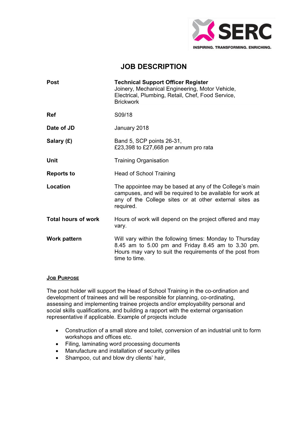 S52-11 Technical Support Officer Job Description