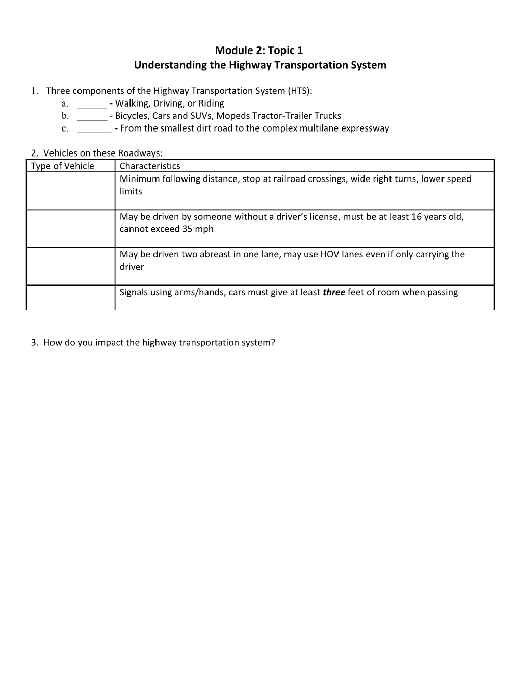 Understanding the Highway Transportation System