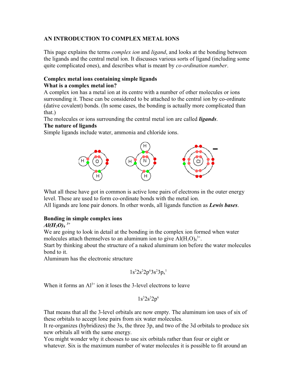 An Introduction to Complex Metal Ions