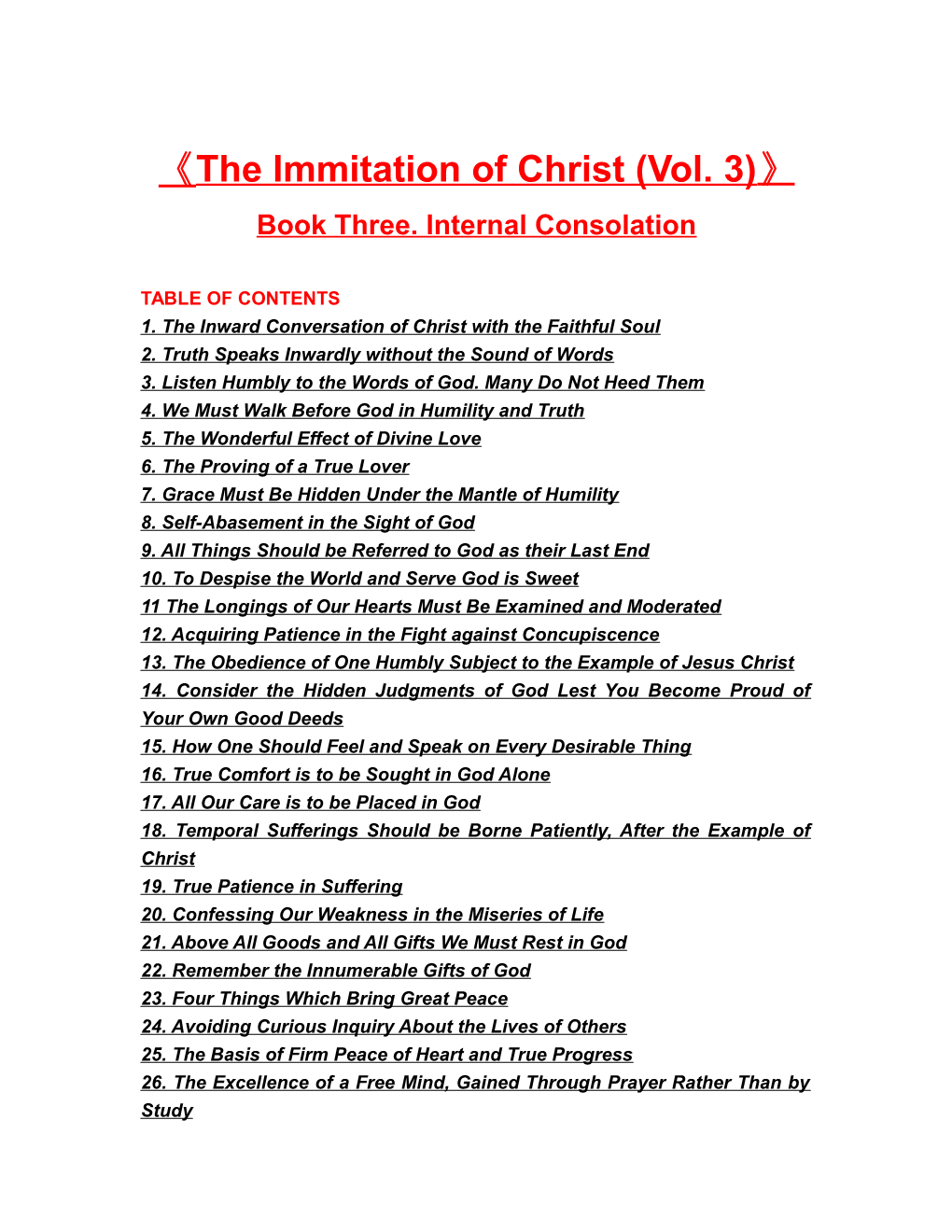 The Immitation of Christ (Vol. 3)