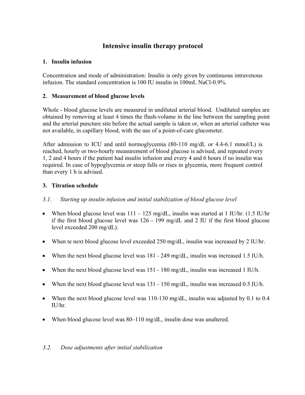 Intensive Insulin Therapy Protocol