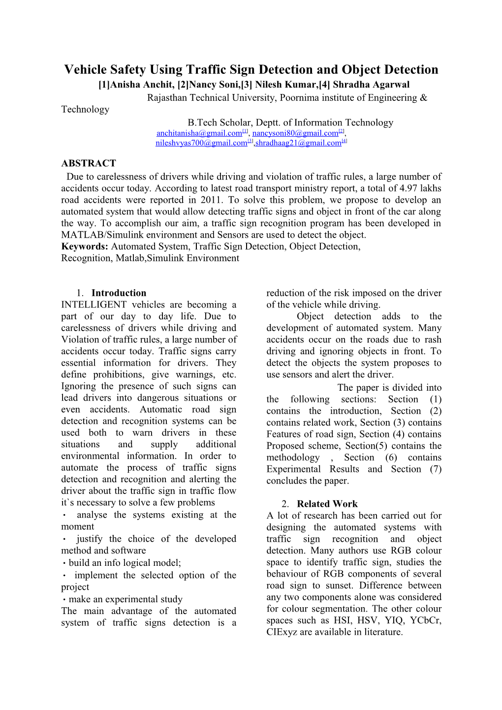 Vehicle Safety Using Traffic Sign D Etection and Object Detection