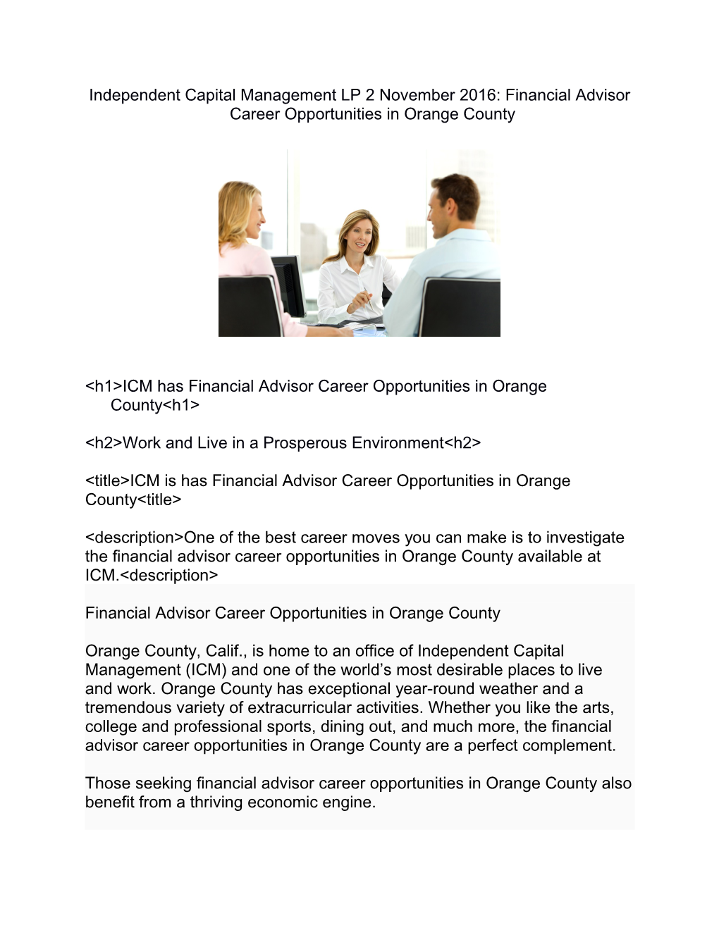 &lt;H1&gt;ICM Has Financial Advisor Career Opportunities in Orange County&lt;H1&gt;